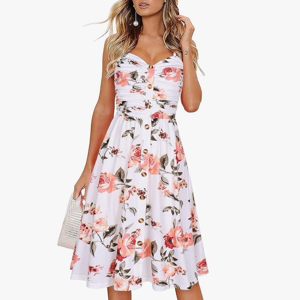 Floral White and Pink Dress